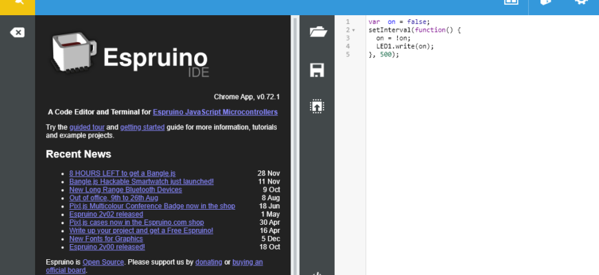 Среда программирования espruino web ide
